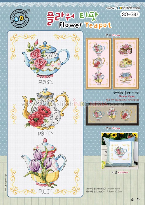 Sodastitch Indonesia SO-G87 - Pola Sodastitch - Flower Teapot