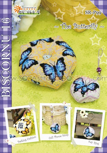 Sodastitch Indonesia SR-P99 - Pola Shiny Room - D.I.Y. Biscornu 16 : The Butterfly